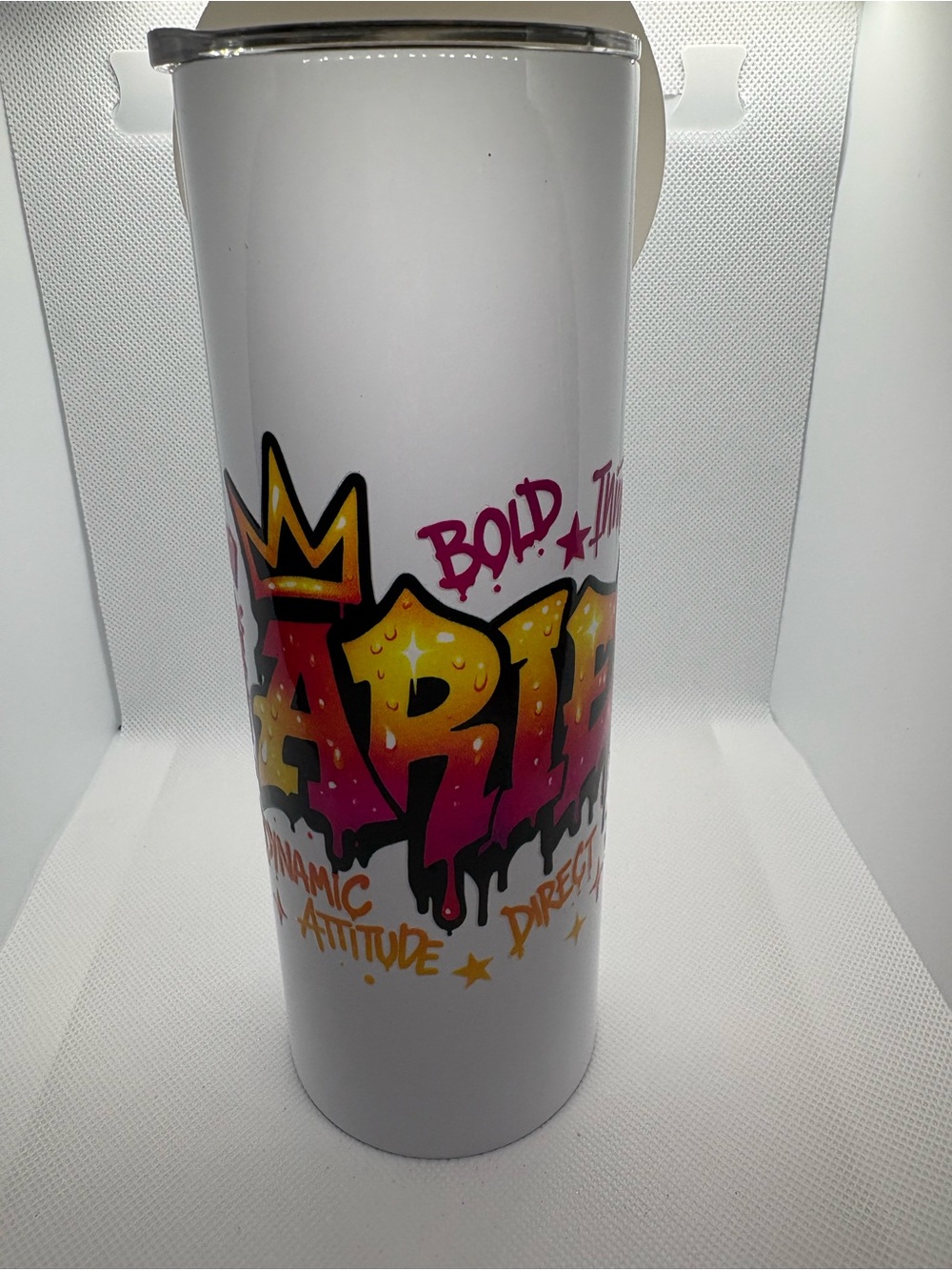 White Graffiti-Print Stainless Travel Tumbler